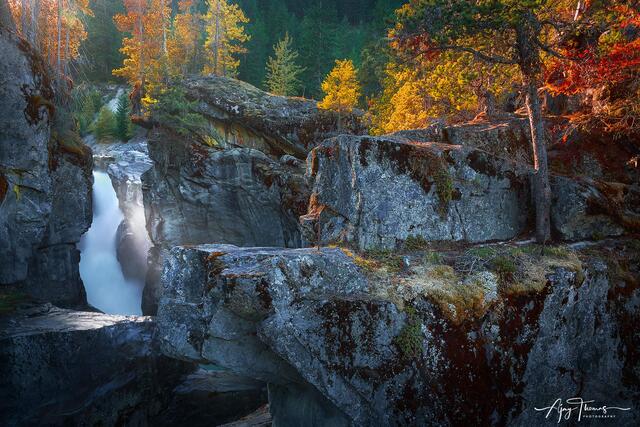 Beautiful autumn waterfall photography wall art for living room