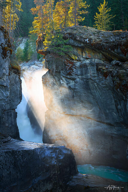 Water fall and beam of light 