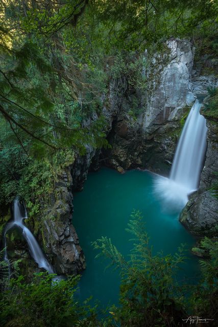 Hidden waterfalls in a forest