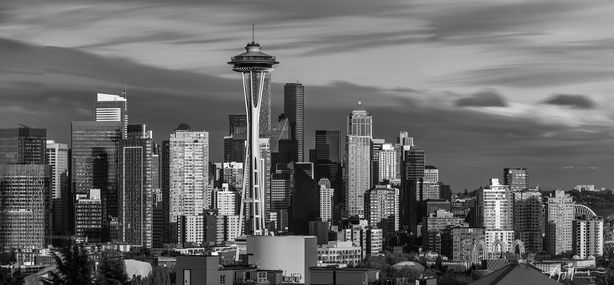 Seattle downtown Black and white panorama Acrylic and metal print 