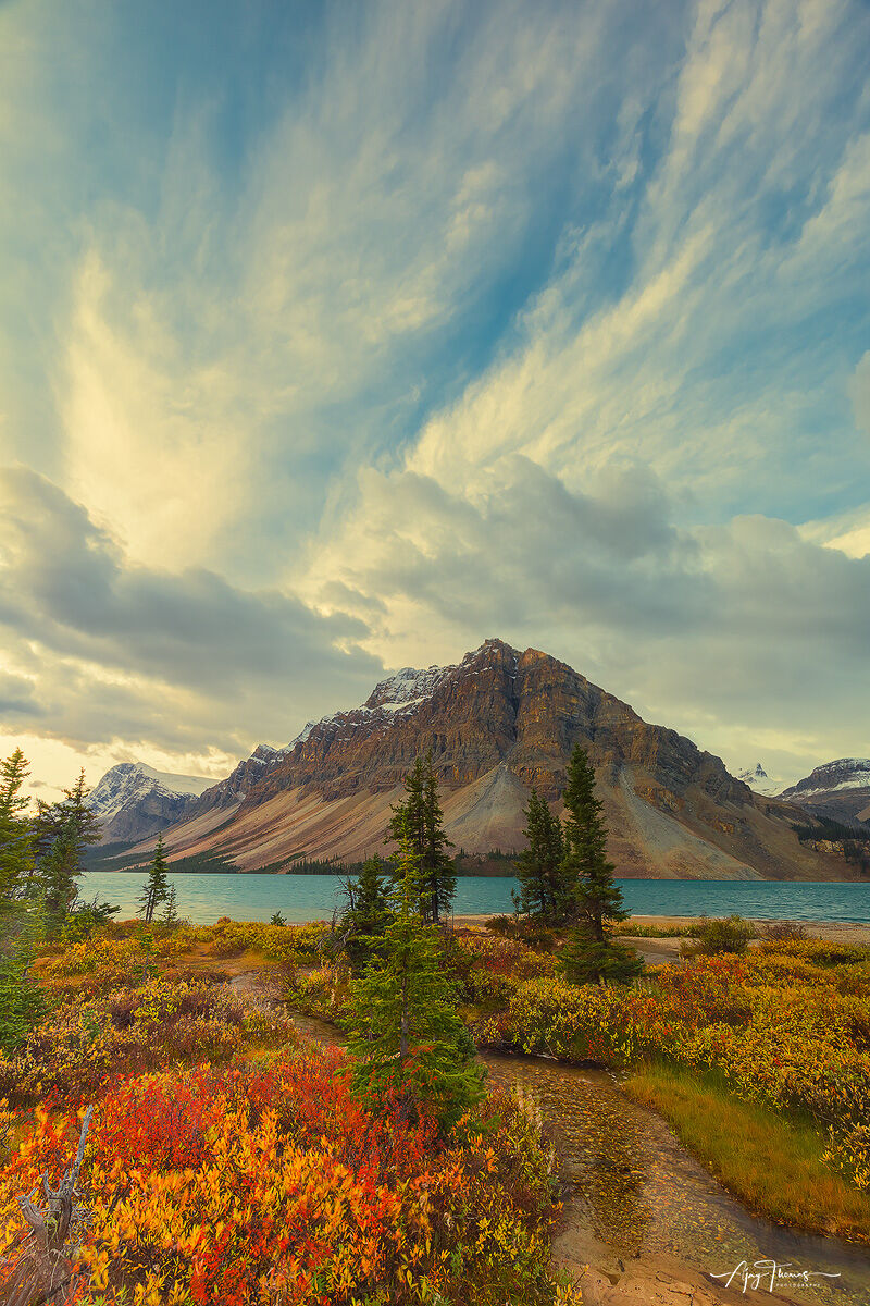 Bow lake and mountain in vertical orientation 