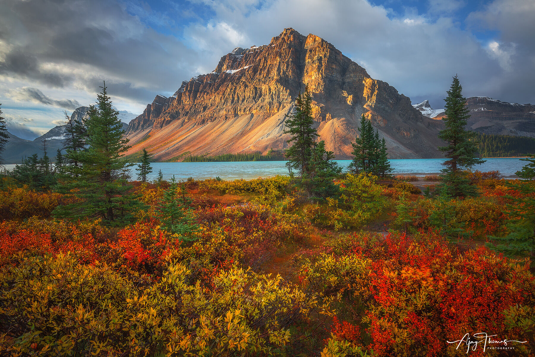 Morning light hitting the mountain at bow lake , Banff national park