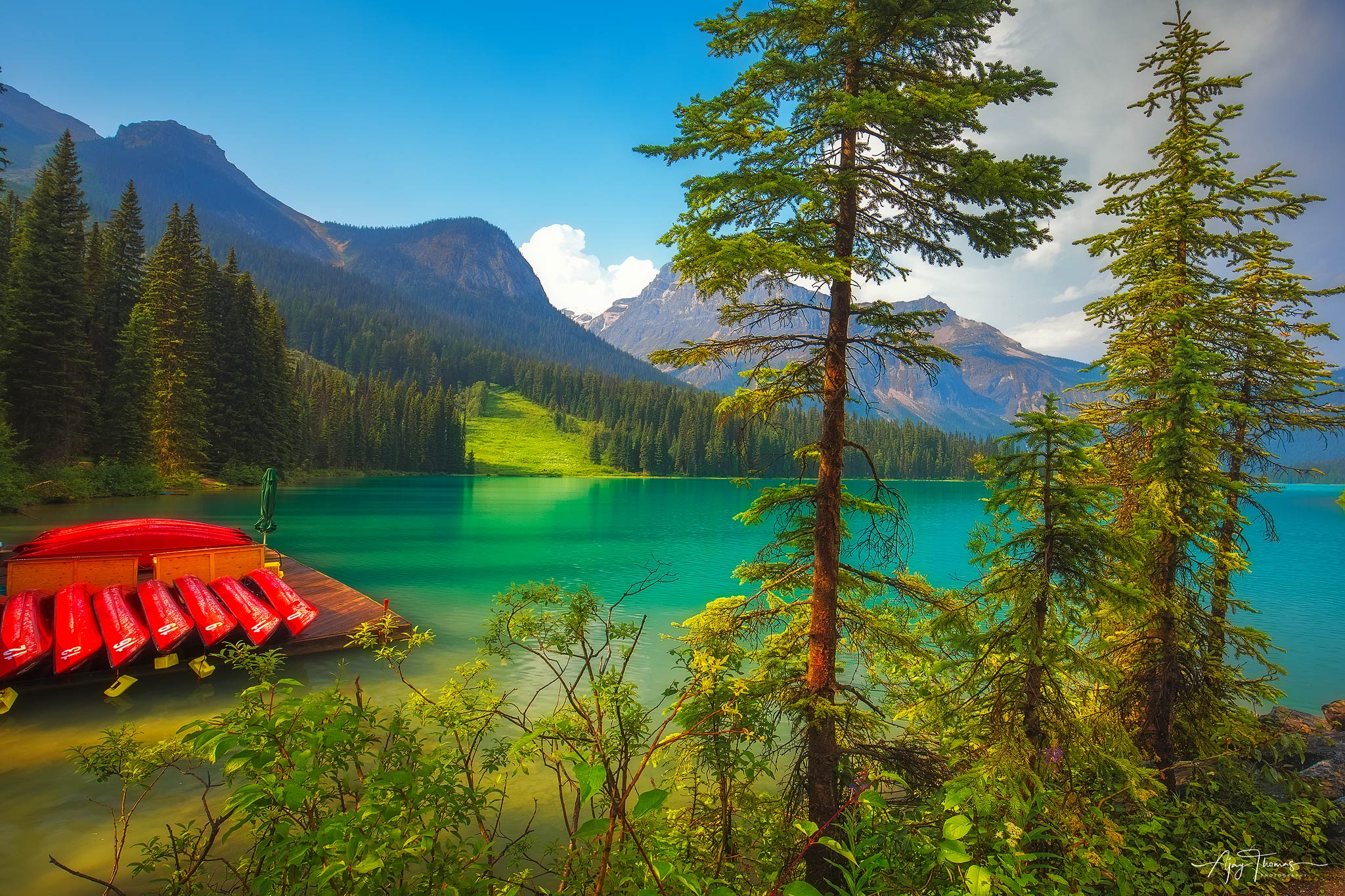 Emerald lake is a peaceful lake nestled in the mountains of Yoho National park, British Columbia,Canada   The lake is surrounded...