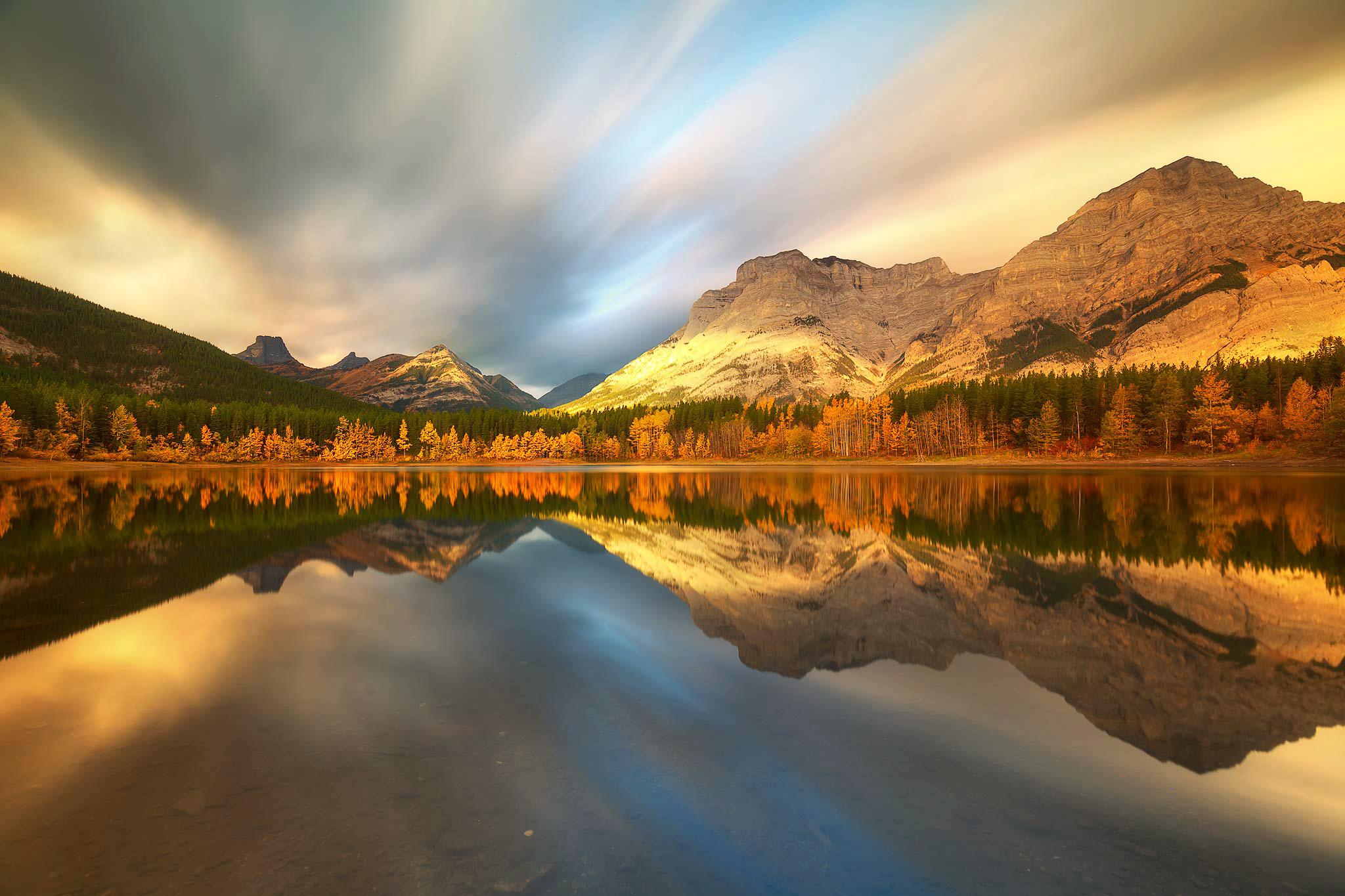 Symmetrical Mountain reflection long exposure photography print