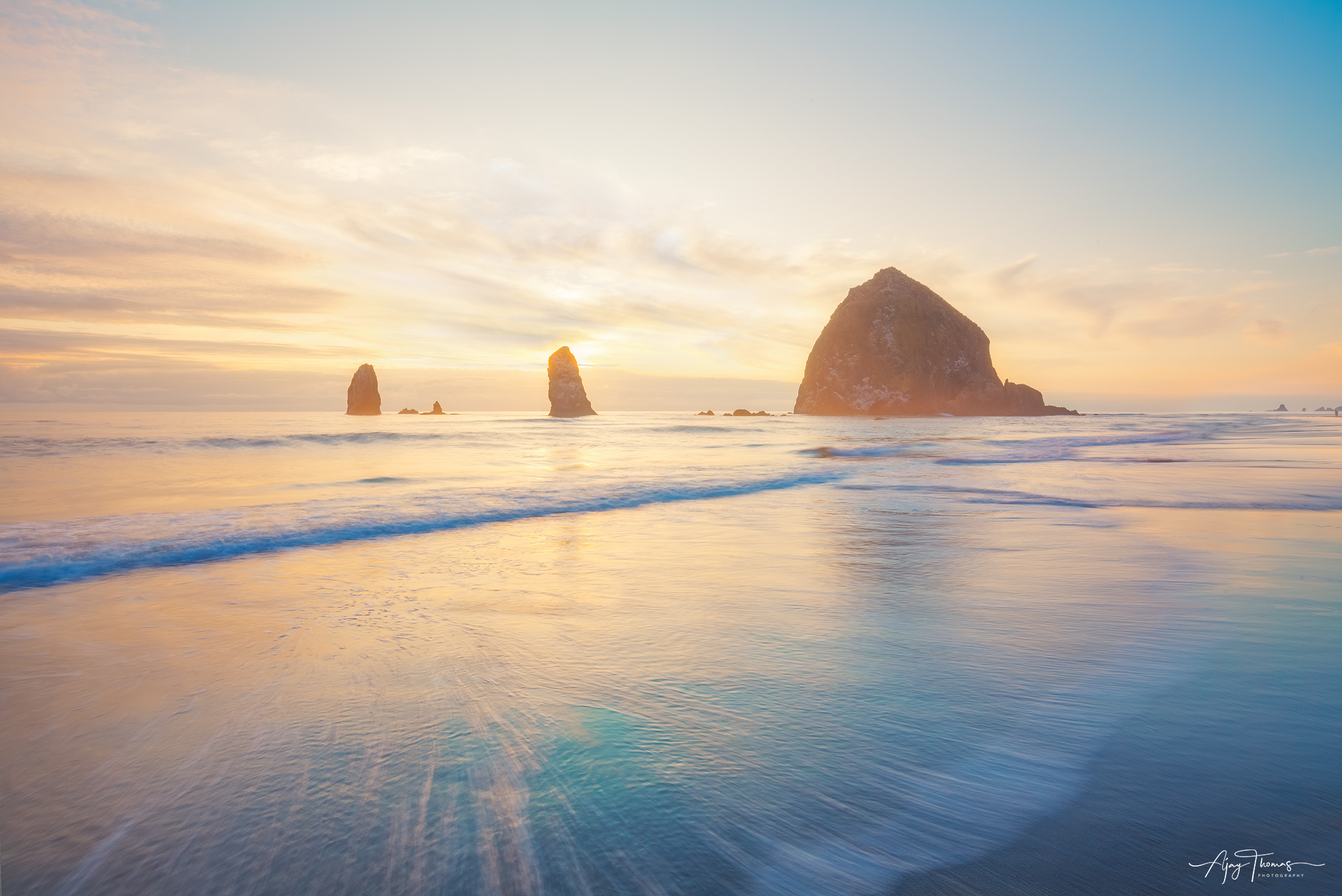 sunset at Cannon Beach on the Oregon Coast,USA